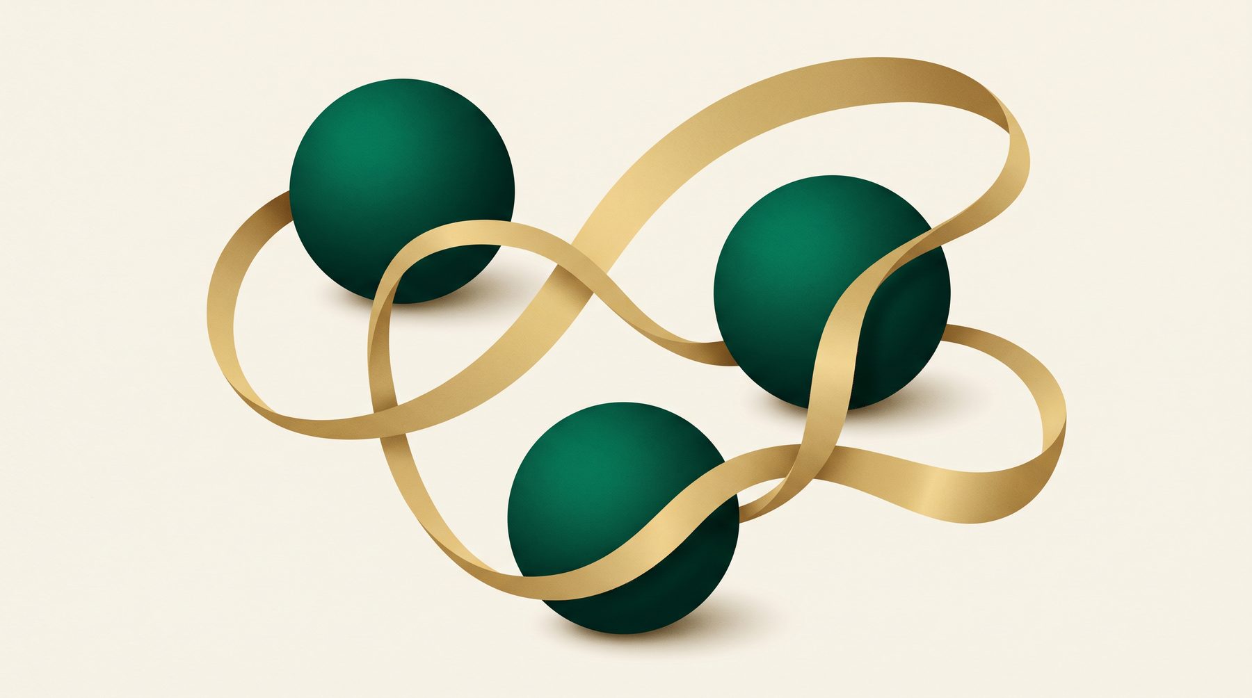Three emerald spheres connected by gold ribbons &mdash; representing the PluggedIn partner network